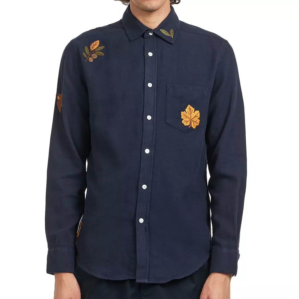 Portuguese Flannel Embroidery Flannell Shirt Navy Herren Hemd blau